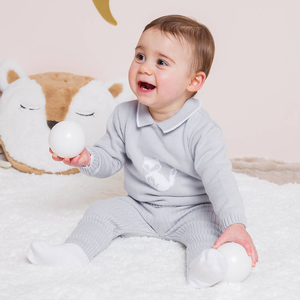 Artesanía Granlei Boys Grey Knitted Trouser Set Childrensalon Outlet