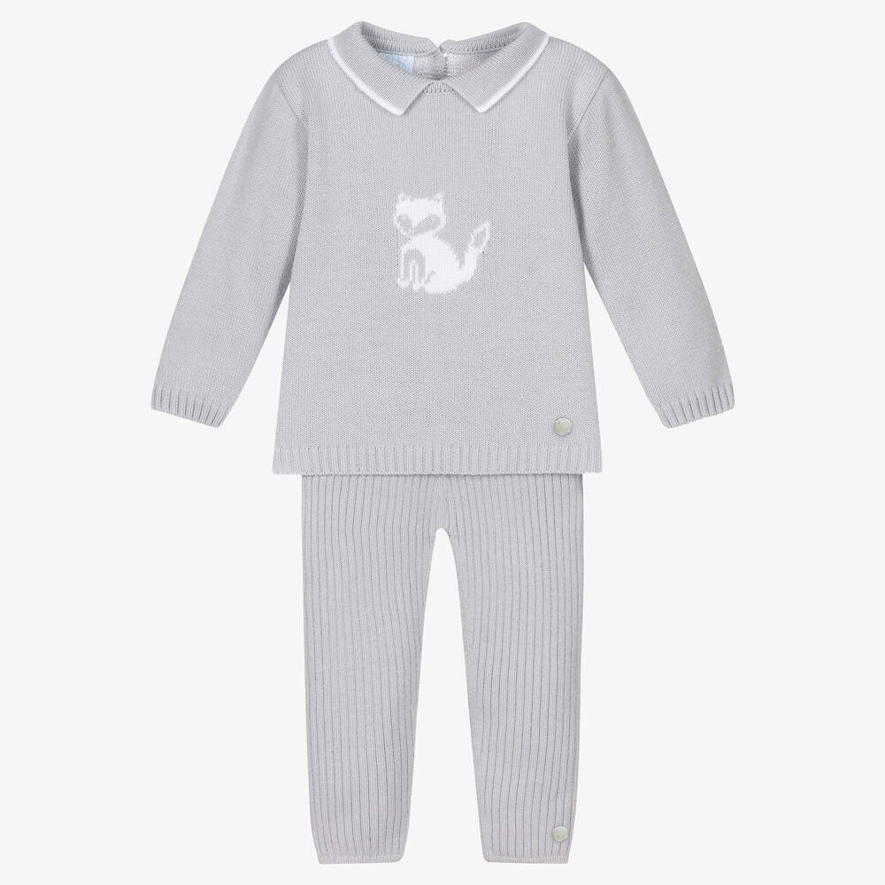 Artesanía Granlei Boys Grey Knitted Trouser Set Childrensalon Outlet