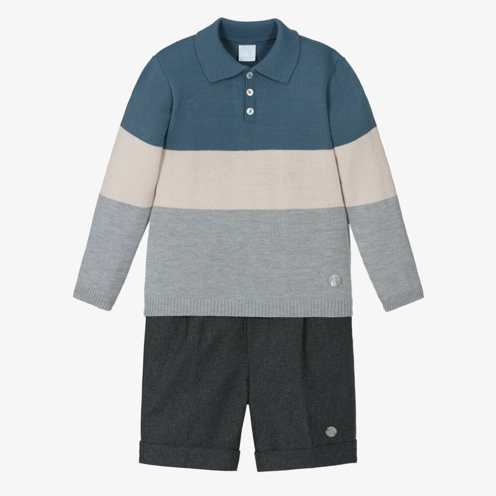 Artesanía Granlei-Boys Grey Striped Shorts Ensemble | Childrensalon Outlet