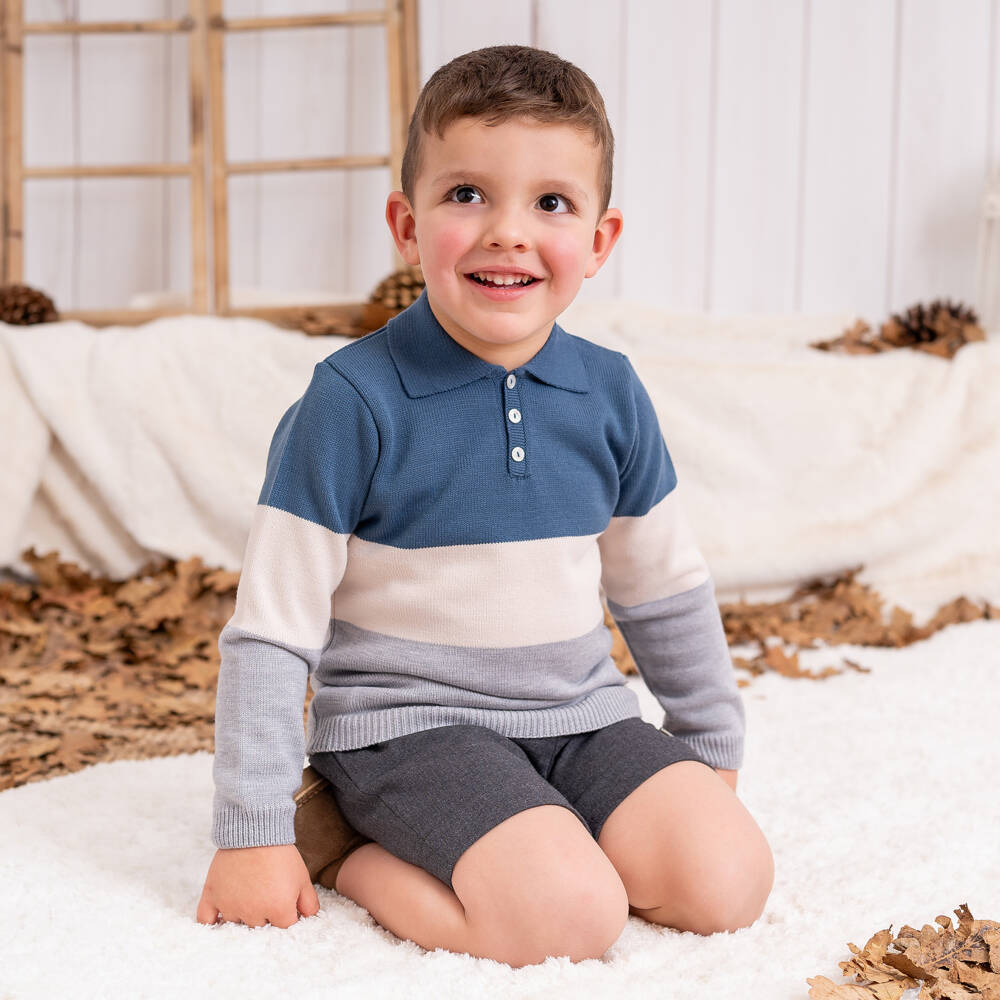 Artesanía Granlei-Boys Grey Striped Shorts Ensemble | Childrensalon Outlet