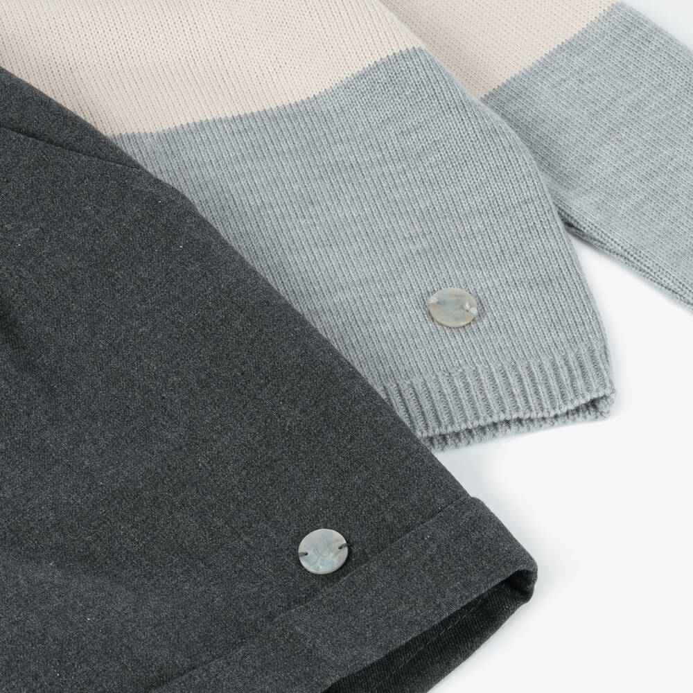 Artesanía Granlei-Boys Grey Striped Shorts Ensemble | Childrensalon Outlet