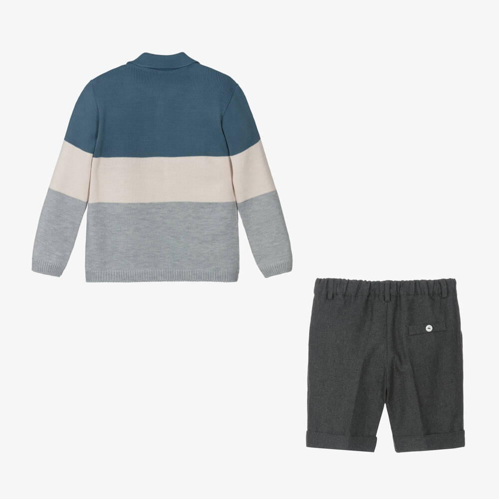 Artesanía Granlei-Boys Grey Striped Shorts Ensemble | Childrensalon Outlet