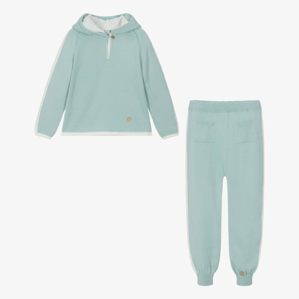 Artesanía Granlei-Boys Hooded Knit Set in Green | Childrensalon Outlet