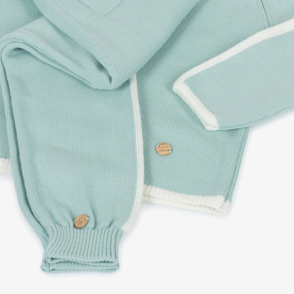 Artesanía Granlei-Boys Hooded Knit Set in Green | Childrensalon Outlet