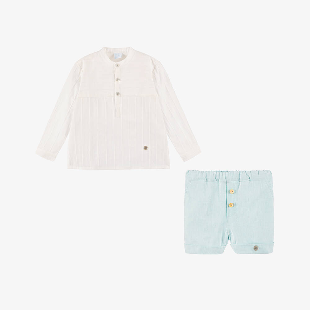 Artesanía Granlei-طقم قطني عاجي وأزرق للأولاد | Childrensalon Outlet