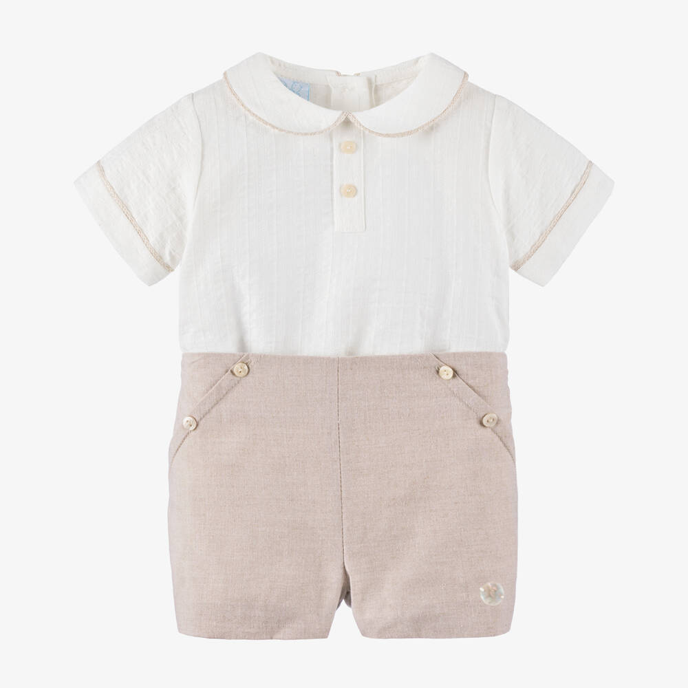 Artesanía Granlei-Boys Ivory Beige Cotton Ensemble | Childrensalon Outlet