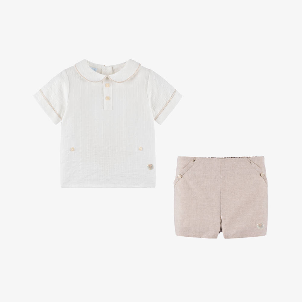 Artesanía Granlei-Boys Ivory Beige Cotton Ensemble | Childrensalon Outlet