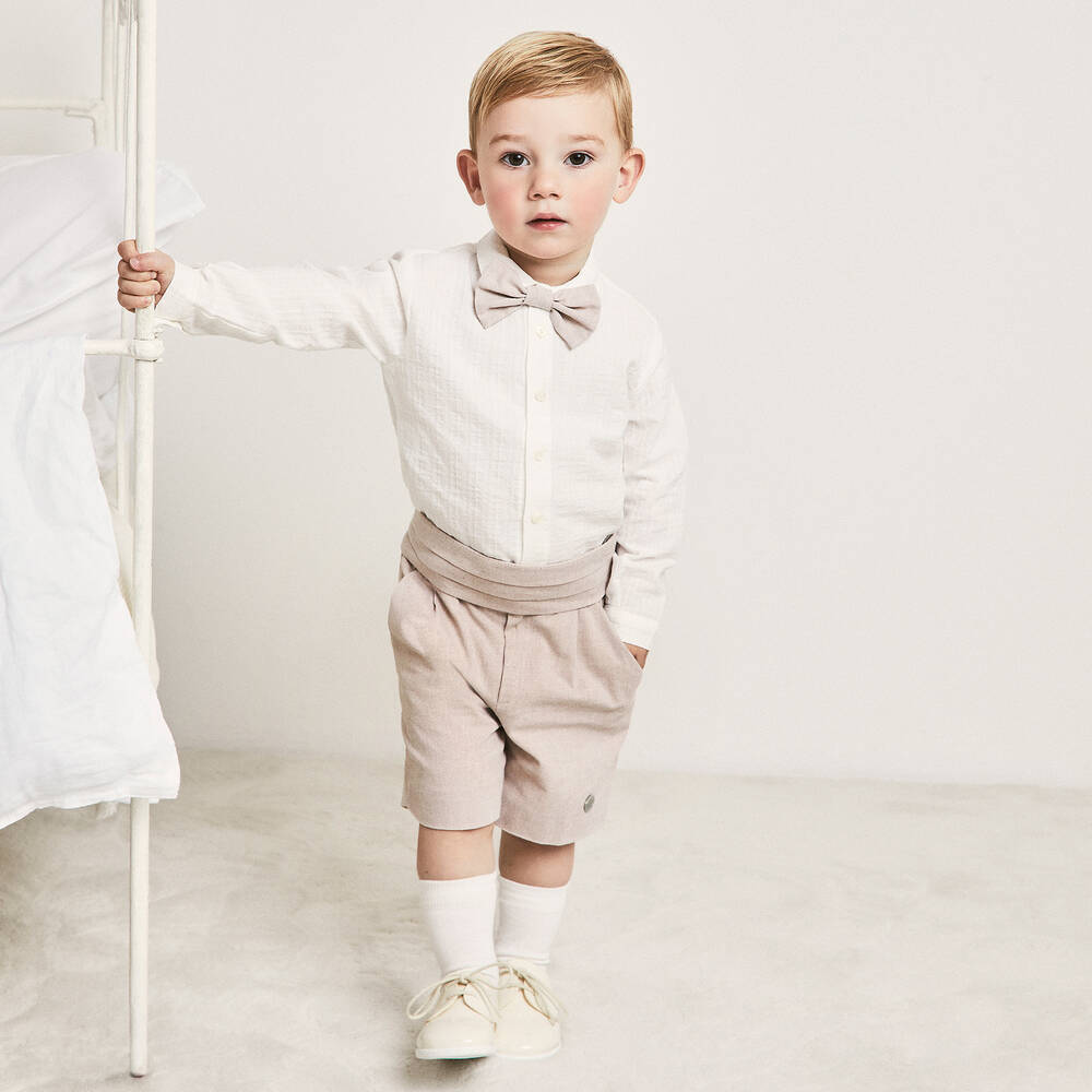 Artesanía Granlei-طقم شورت قطن لون عاجي وبيج للأولاد | Childrensalon Outlet