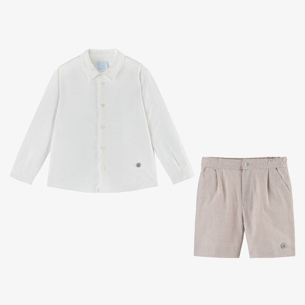 Artesanía Granlei-طقم شورت قطن لون عاجي وبيج للأولاد | Childrensalon Outlet