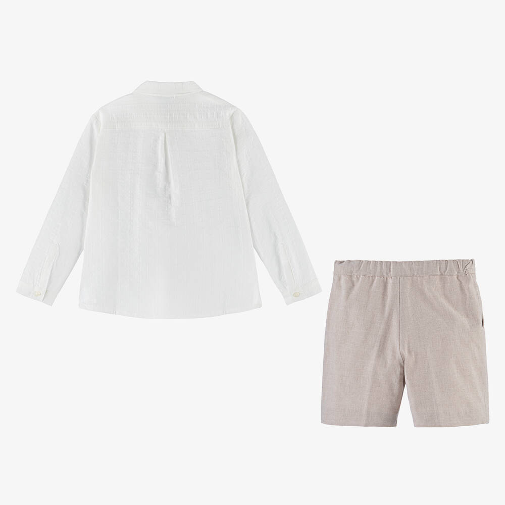 Artesanía Granlei-طقم شورت قطن لون عاجي وبيج للأولاد | Childrensalon Outlet