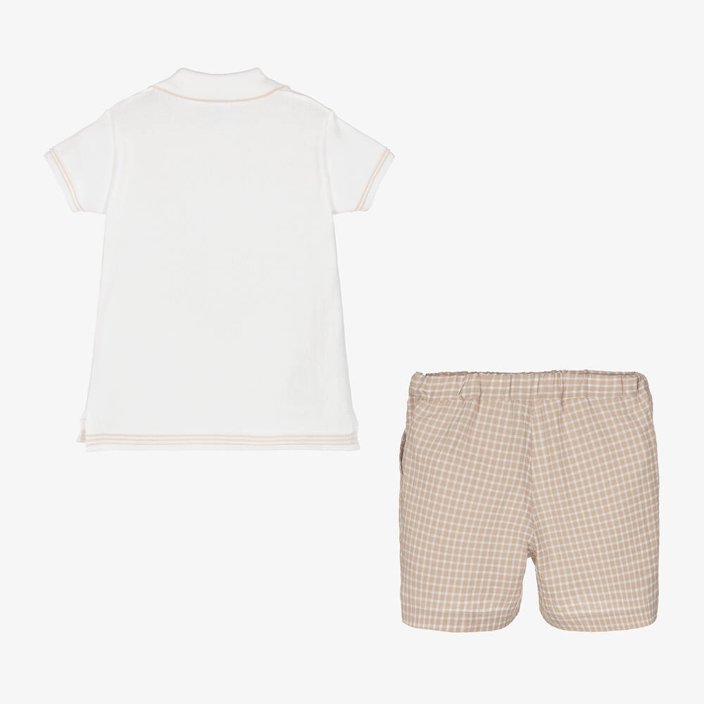 Artesanía Granlei-Boys Ivory & Beige Cotton Shorts Set | Childrensalon Outlet