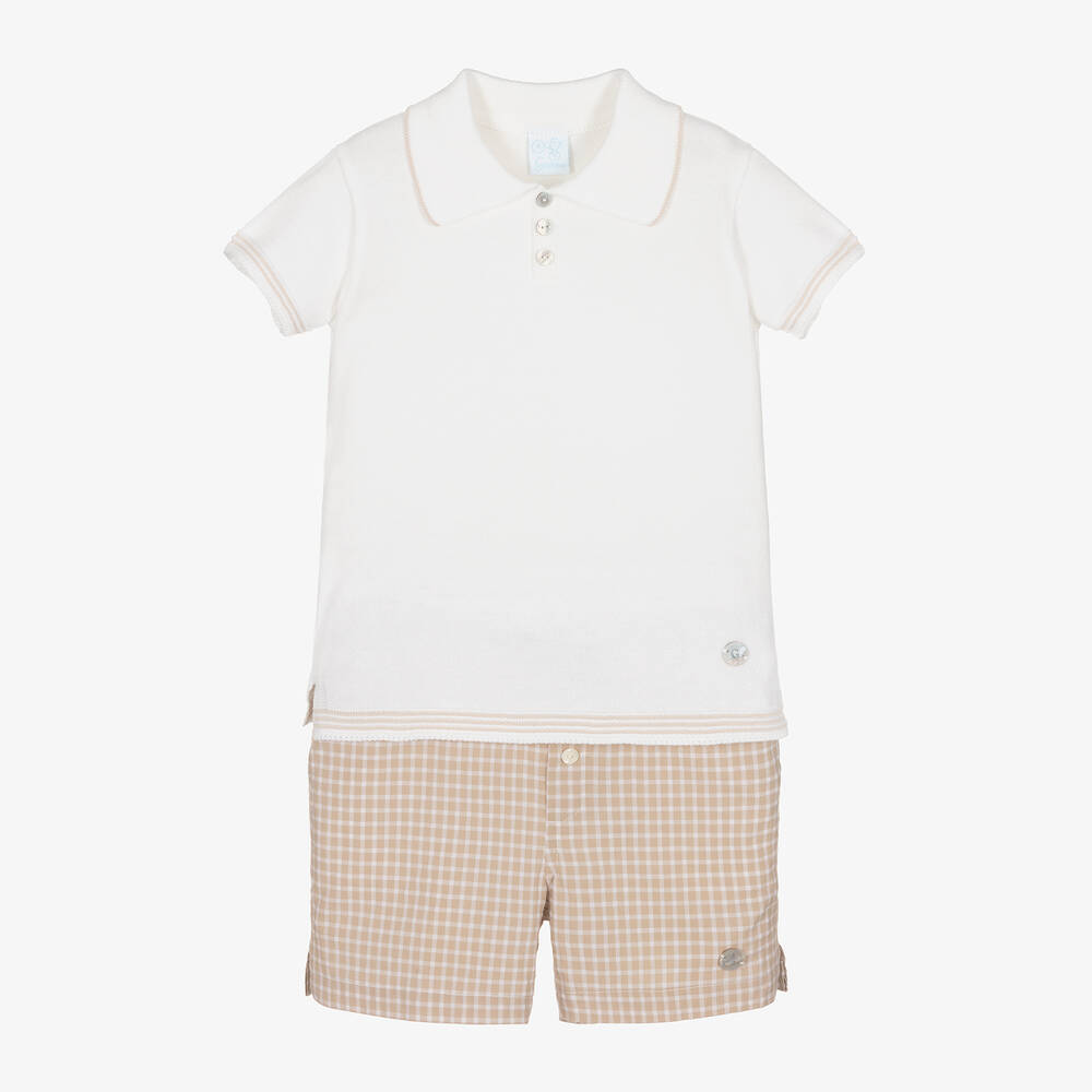 Artesanía Granlei-Boys Ivory & Beige Cotton Shorts Set | Childrensalon Outlet
