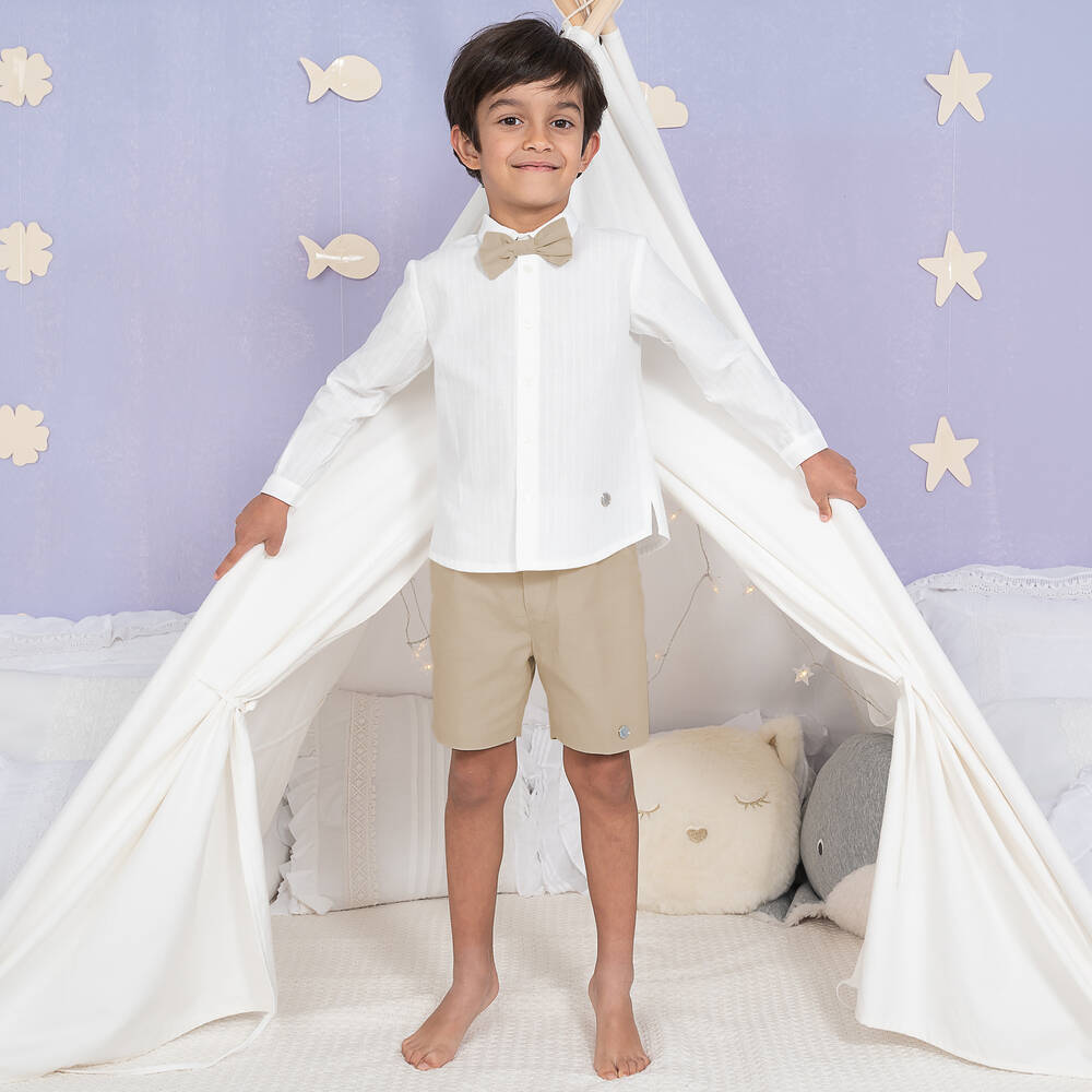 ارتيزانيا  غرانلي-طقم شورت قطن وكتان لون عاجي وبيج للأولاد | Childrensalon Outlet
