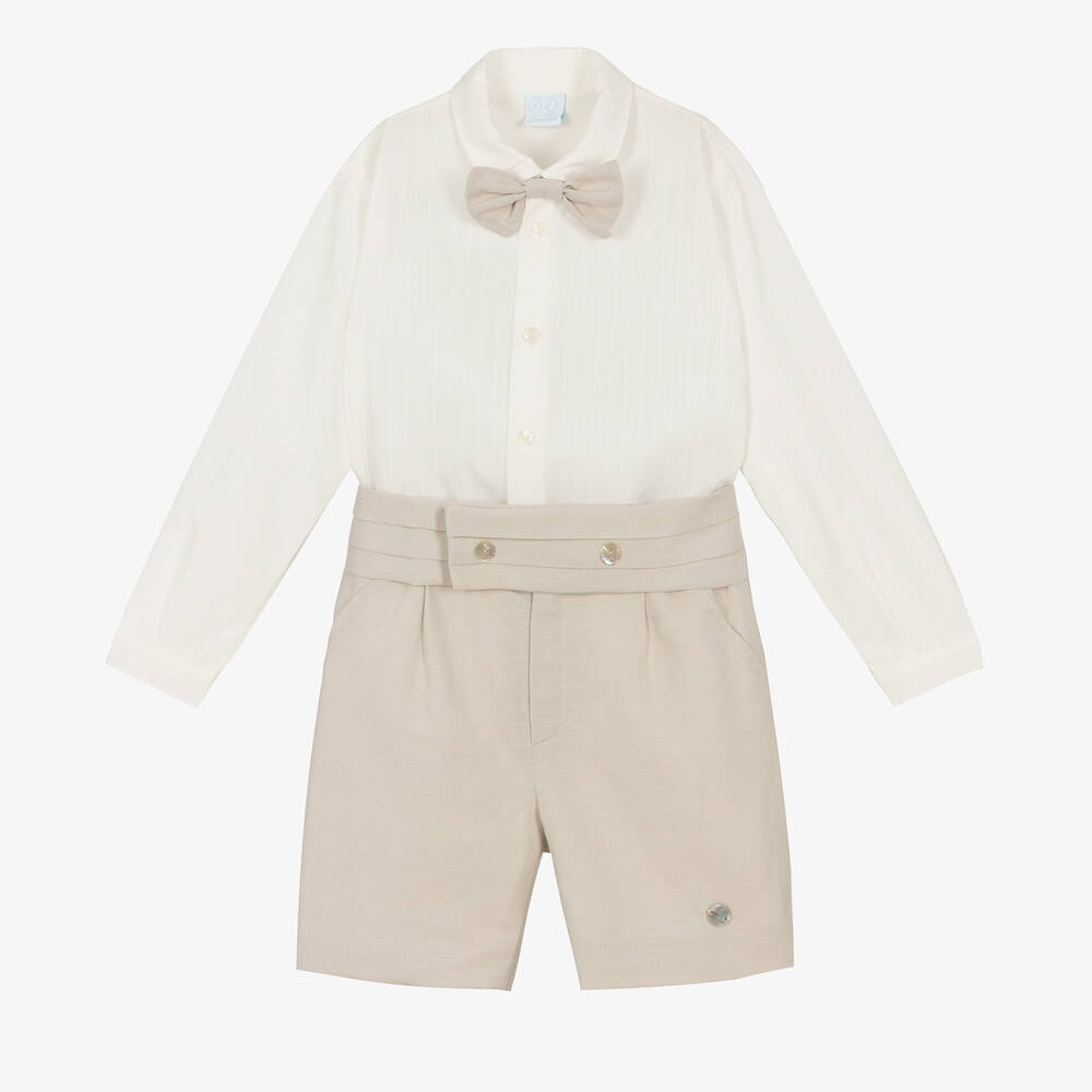 Artesanía Granlei - Кремовая рубашка и бежевые шорты из льна | Childrensalon