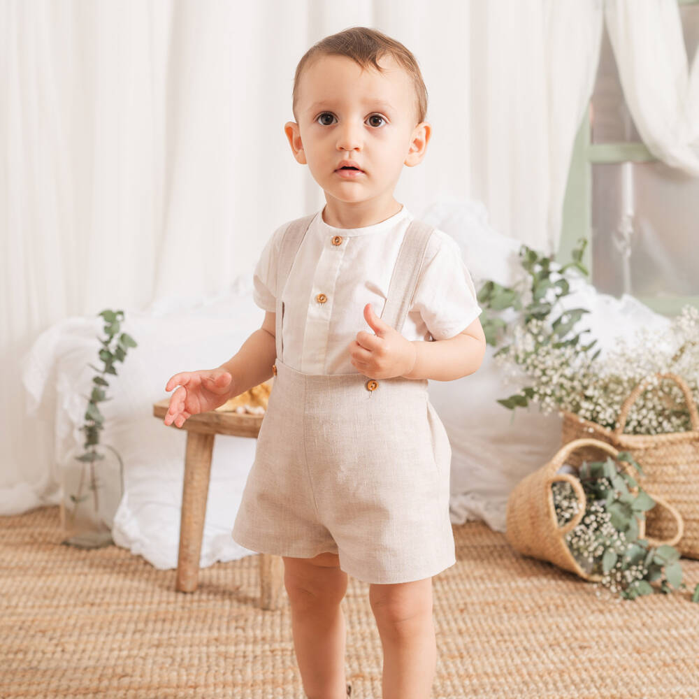 Artesanía Granlei-Boys Ivory & Beige Shorts Set with Braces | Childrensalon Outlet