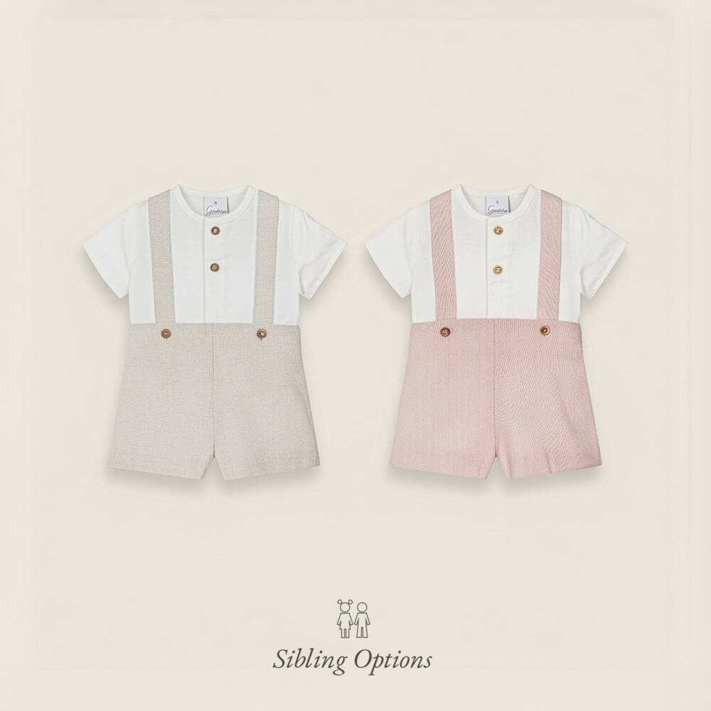 Artesanía Granlei-Boys Ivory & Beige Shorts Set with Braces | Childrensalon Outlet