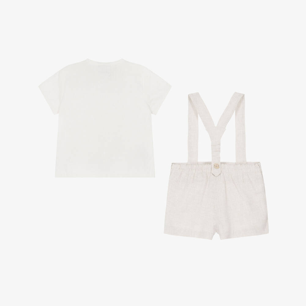 Artesanía Granlei-Boys Ivory & Beige Shorts Set with Braces | Childrensalon Outlet