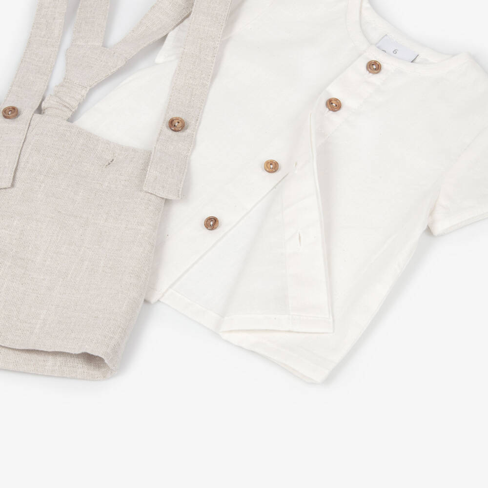 Artesanía Granlei-Boys Ivory & Beige Shorts Set with Braces | Childrensalon Outlet