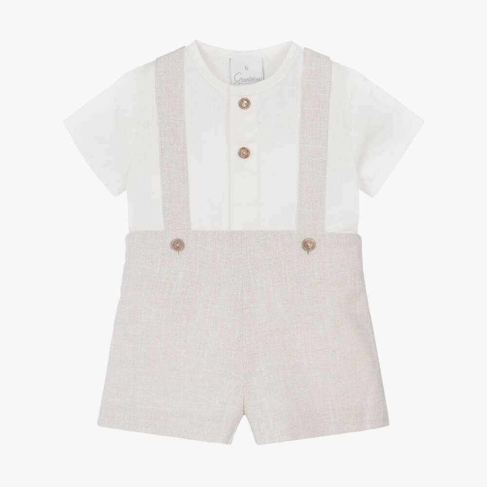 Artesanía Granlei-Boys Ivory & Beige Shorts Set with Braces | Childrensalon Outlet