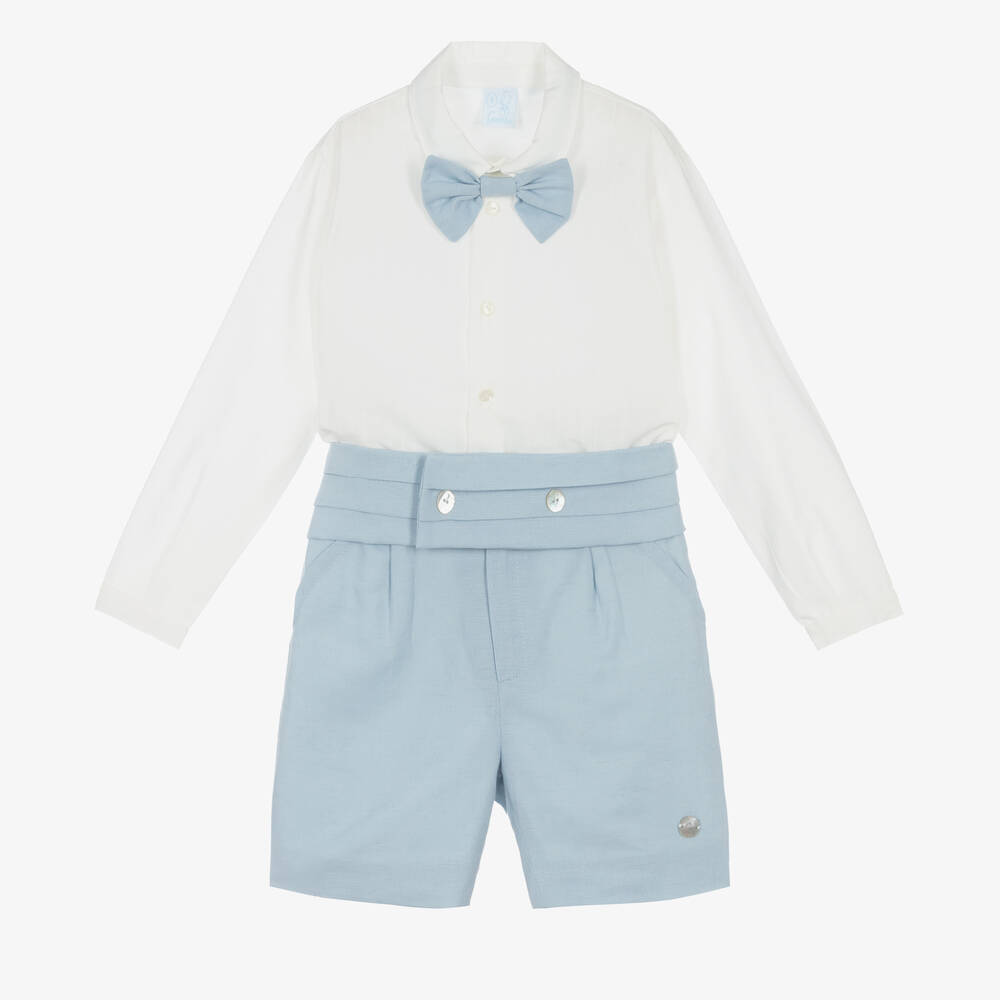 Artesanía Granlei - Кремовая рубашка и голубые шорты из льна | Childrensalon