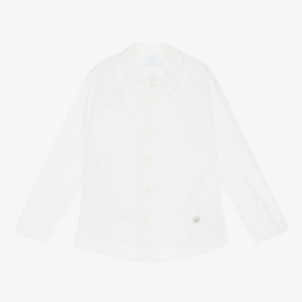 Artesanía Granlei-Boys Ivory & Blue Linen Short Set | Childrensalon Outlet