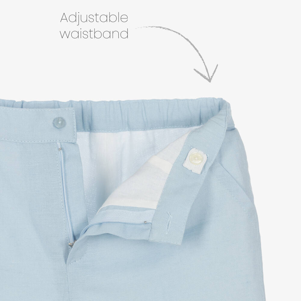 Artesanía Granlei-Boys Ivory & Blue Linen Short Set | Childrensalon Outlet