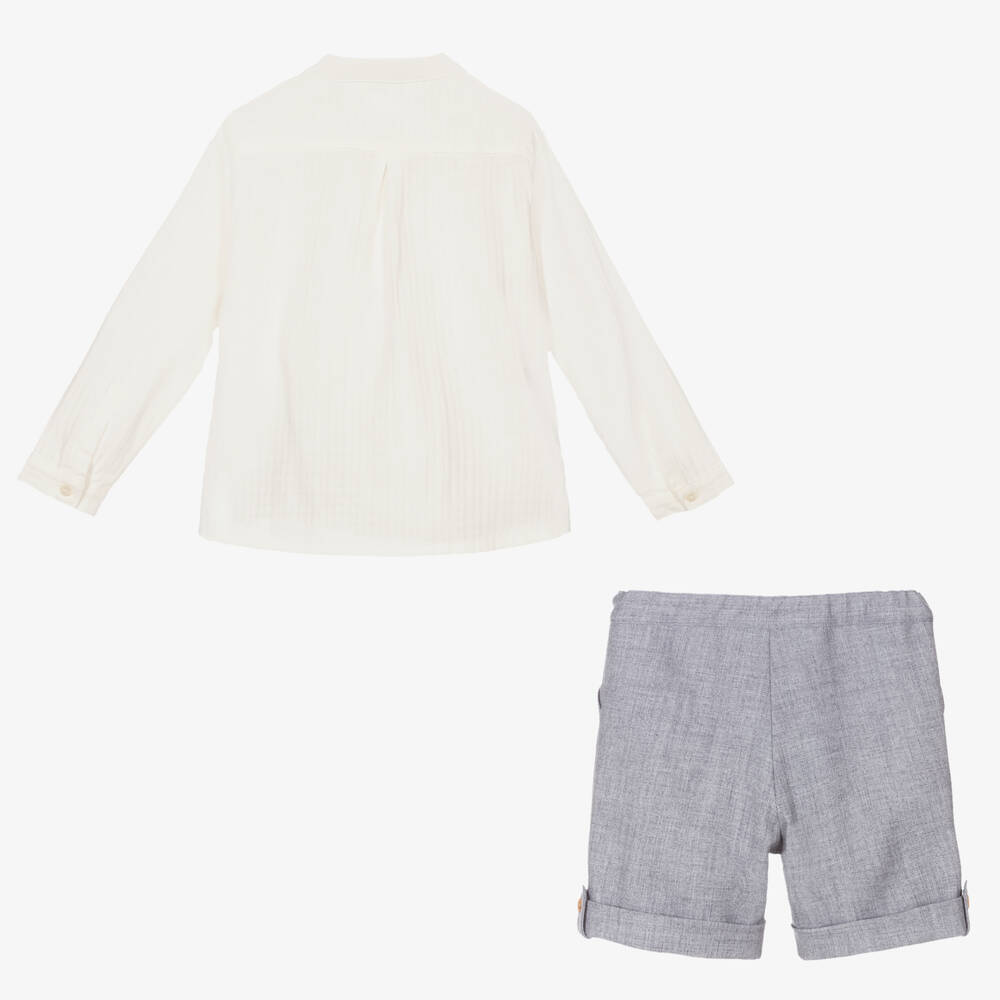Artesanía Granlei-Boys Ivory & Blue Shorts Set | Childrensalon Outlet