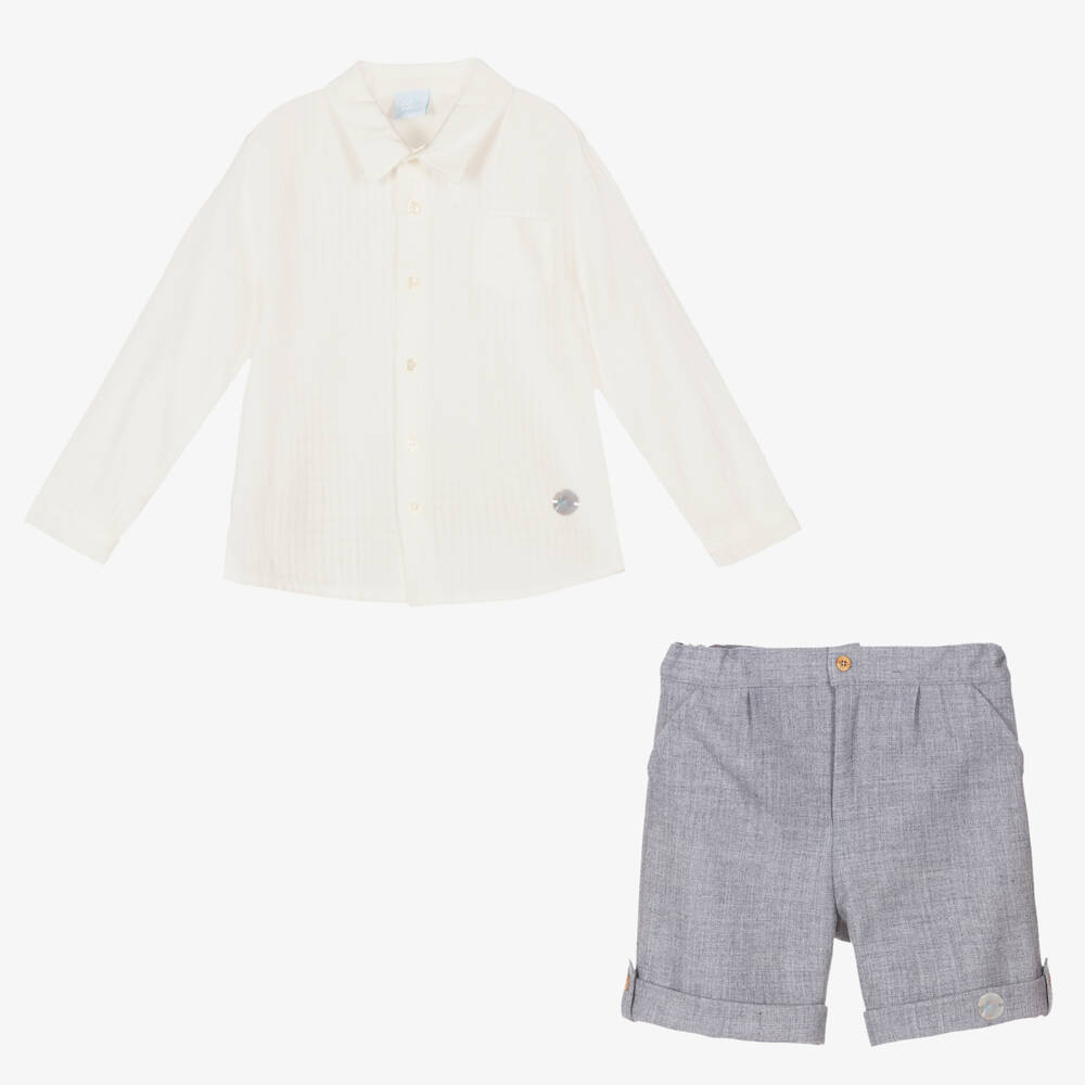 Artesanía Granlei-Boys Ivory & Blue Shorts Set | Childrensalon Outlet