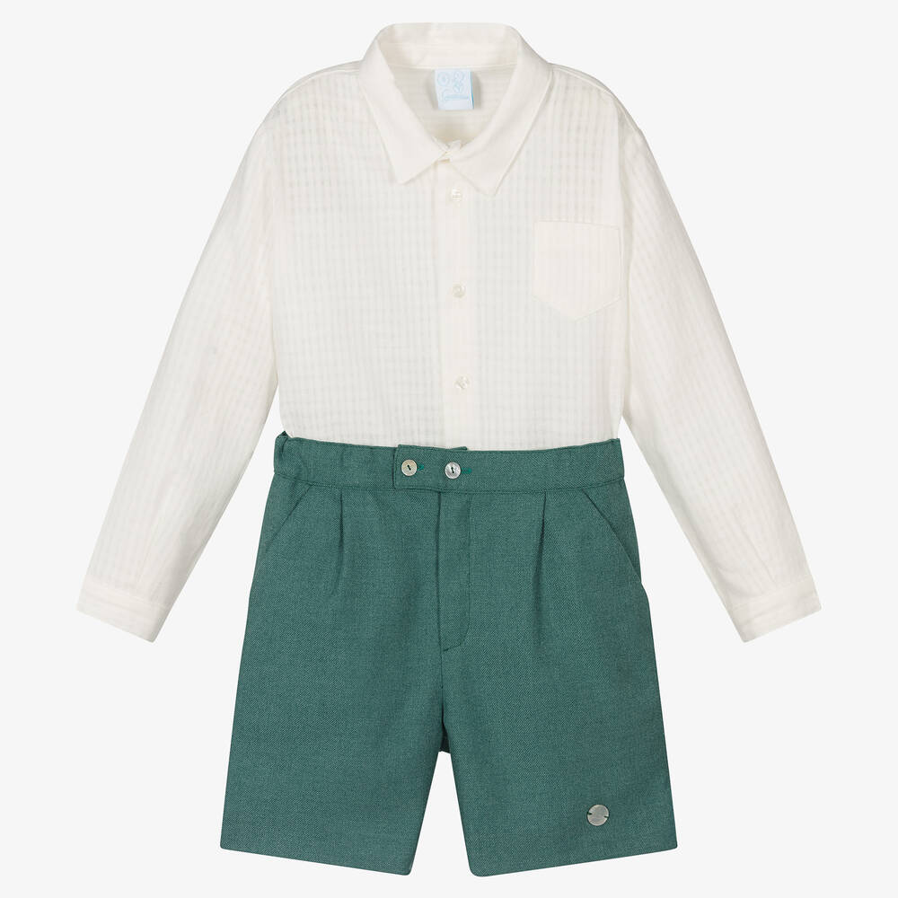 Artesanía Granlei - Кремовая рубашка и зеленые шорты для мальчиков | Childrensalon
