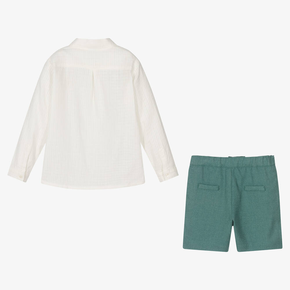 Artesanía Granlei-Boys Ivory & Green Shorts Set | Childrensalon Outlet