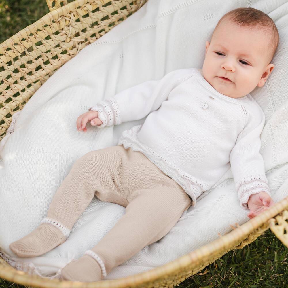Artesanía Granlei-Boys Ivory Knit Babygrow Set | Childrensalon Outlet