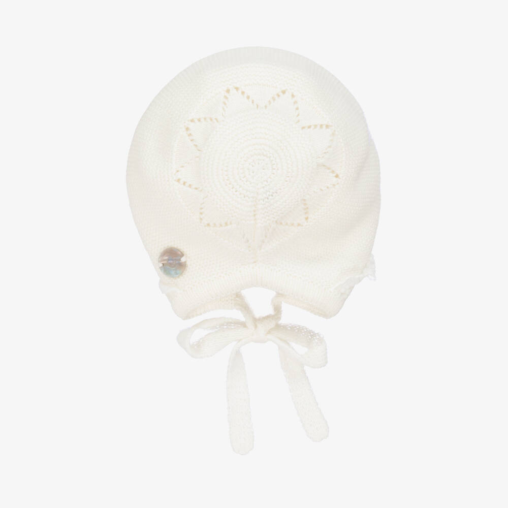 Artesanía Granlei-Boys Ivory Knit Bonnet with Lace | Childrensalon Outlet