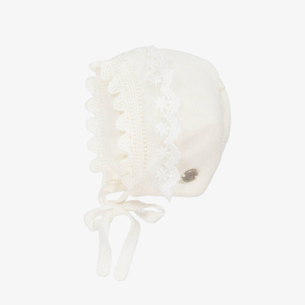 Artesanía Granlei-Boys Ivory Knit Bonnet with Lace | Childrensalon Outlet
