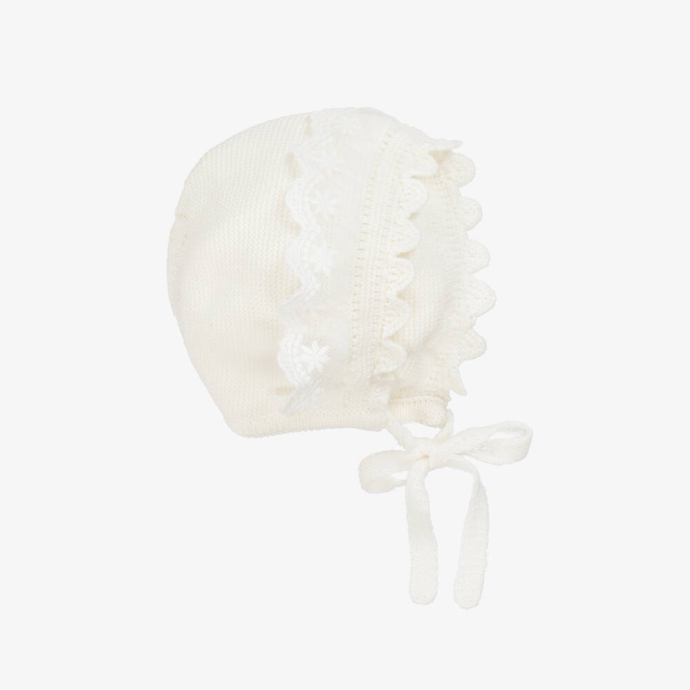 Artesanía Granlei-Boys Ivory Knit Bonnet with Lace | Childrensalon Outlet