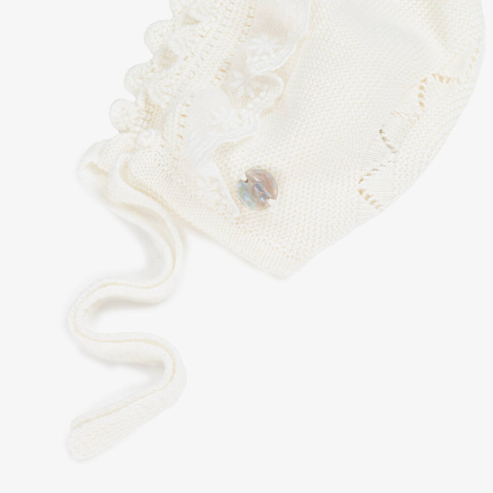 Artesanía Granlei-Boys Ivory Knit Bonnet with Lace | Childrensalon Outlet
