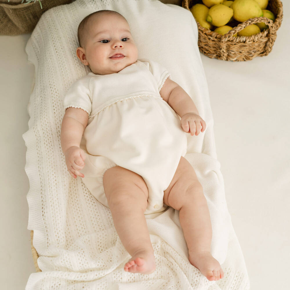 Artesanía Granlei-Boys Ivory Knit & Pique Romper | Childrensalon Outlet