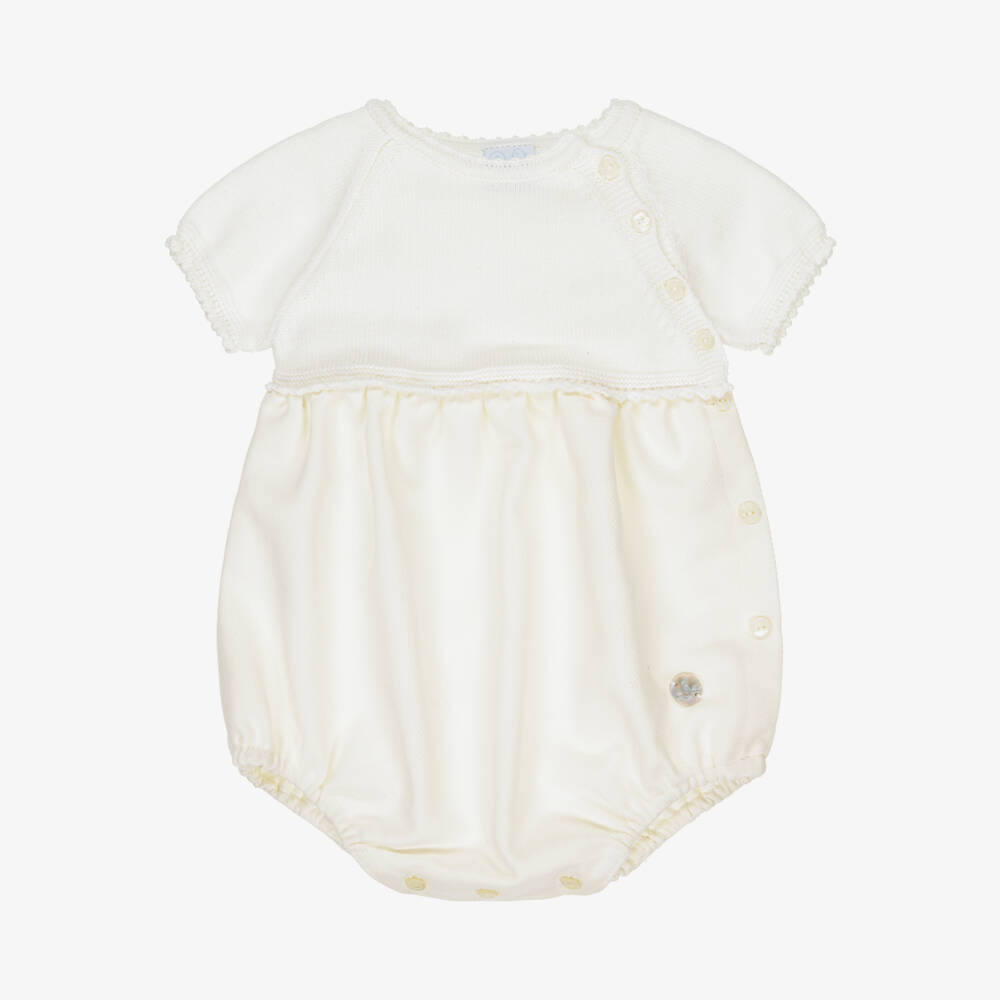 Artesanía Granlei-Boys Ivory Knit & Pique Romper | Childrensalon Outlet