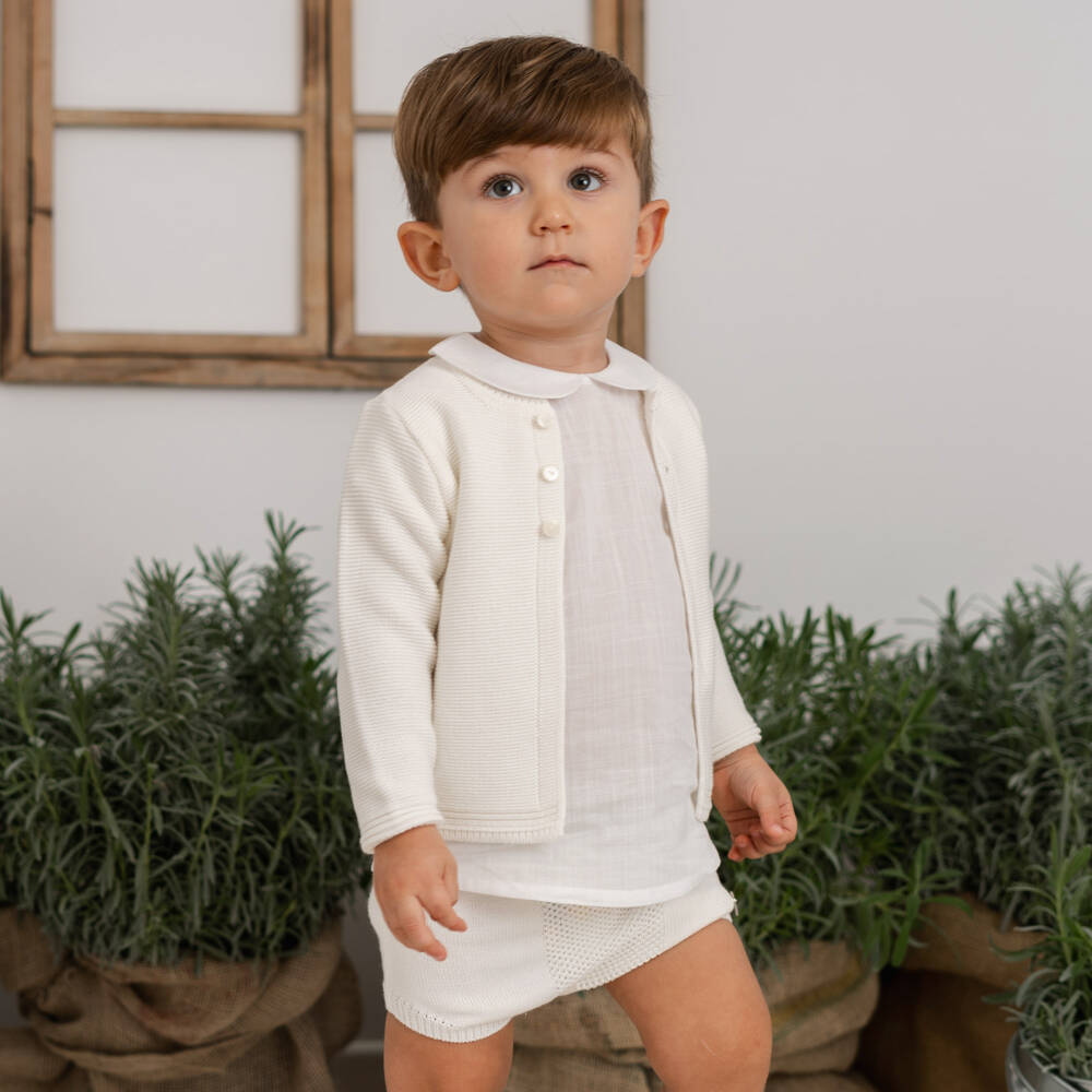 Artesanía Granlei-Boys Ivory Knit Shorts Ensemble | Childrensalon Outlet
