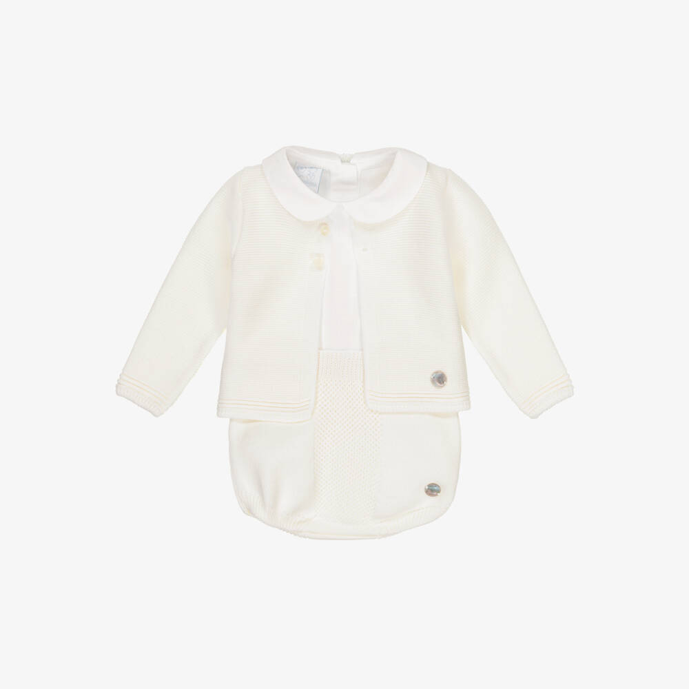 Artesanía Granlei-Boys Ivory Knit Shorts Ensemble | Childrensalon Outlet