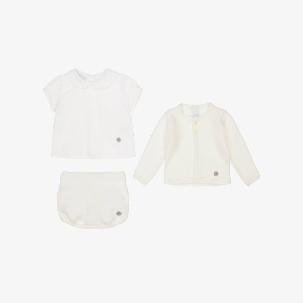 Artesanía Granlei-Boys Ivory Knit Shorts Ensemble | Childrensalon Outlet