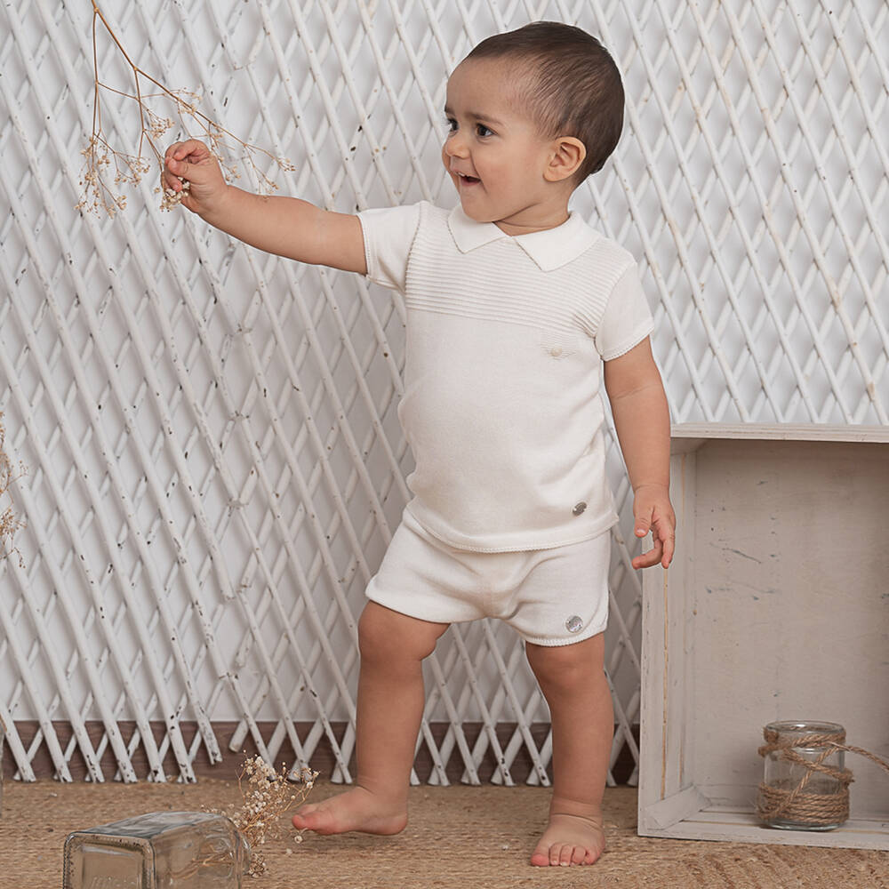 Artesanía Granlei-Boys Ivory Knitted Shorts Set | Childrensalon Outlet