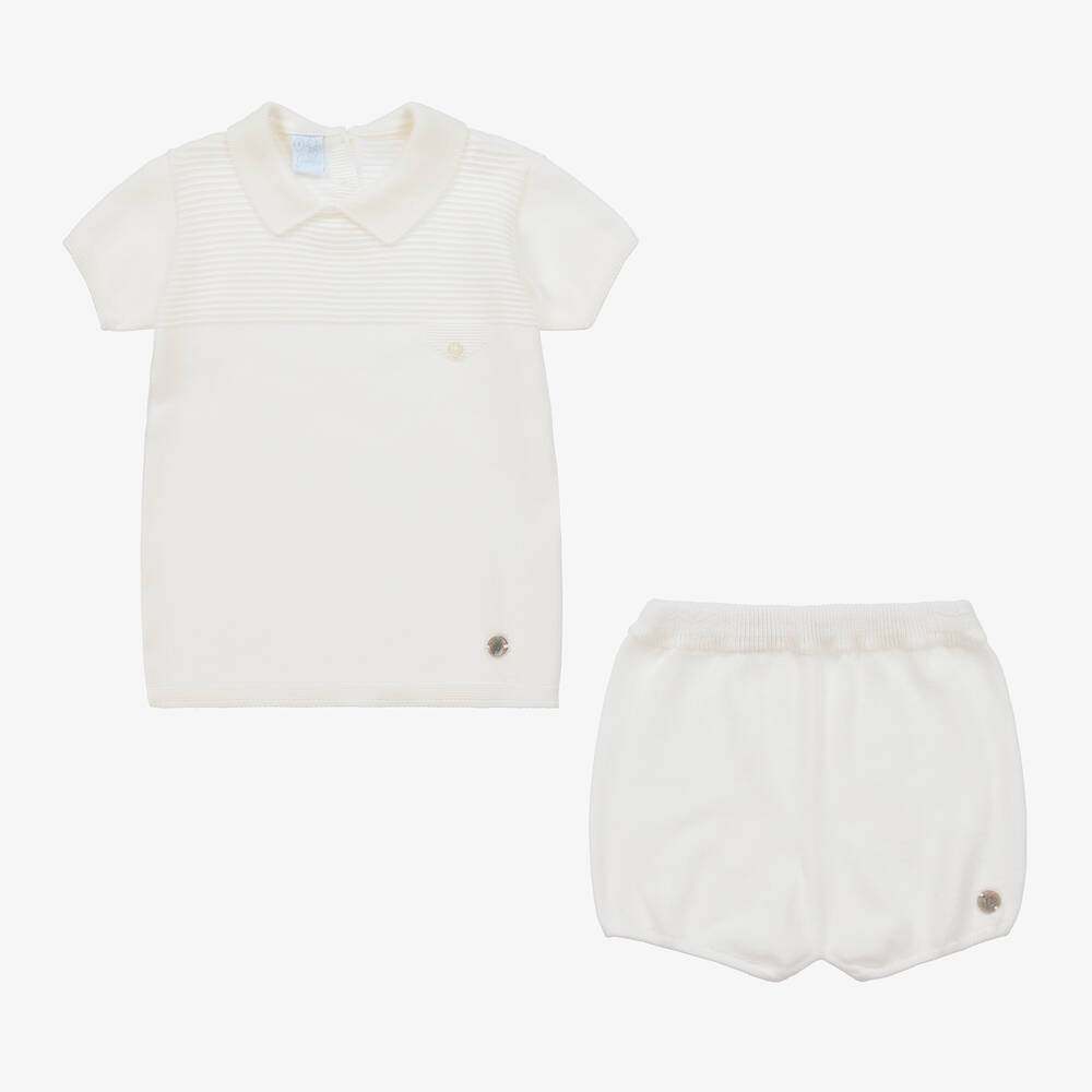 Artesanía Granlei-Boys Ivory Knitted Shorts Set | Childrensalon Outlet