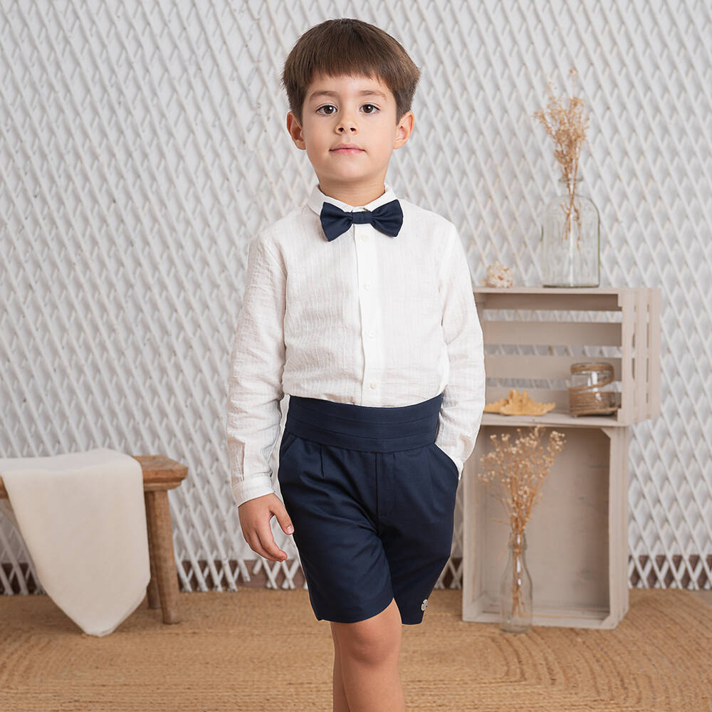 ارتيزانيا  غرانلي-طقم شورت قطن لون عاجي وكحلي للأولاد | Childrensalon Outlet