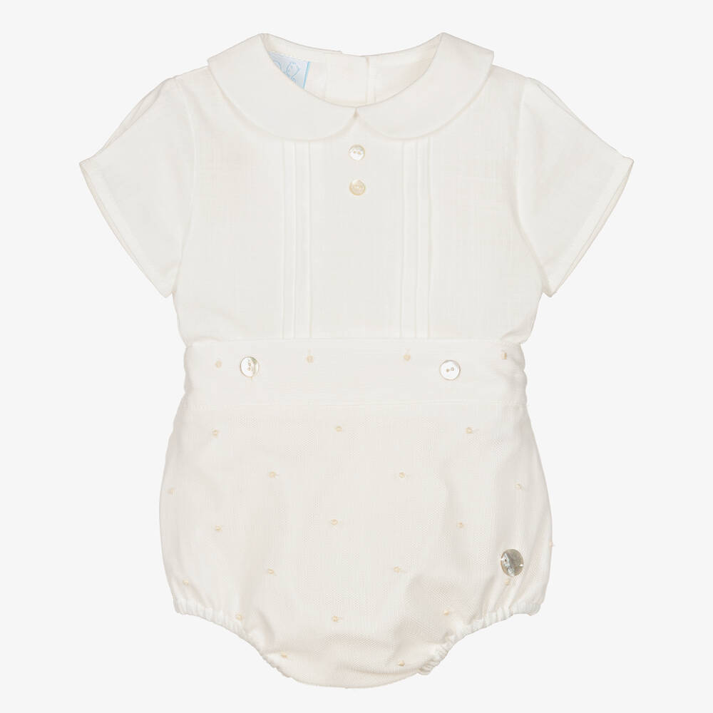 Artesanía Granlei-Boys Ivory Organic Cotton Buster Suit | Childrensalon Outlet