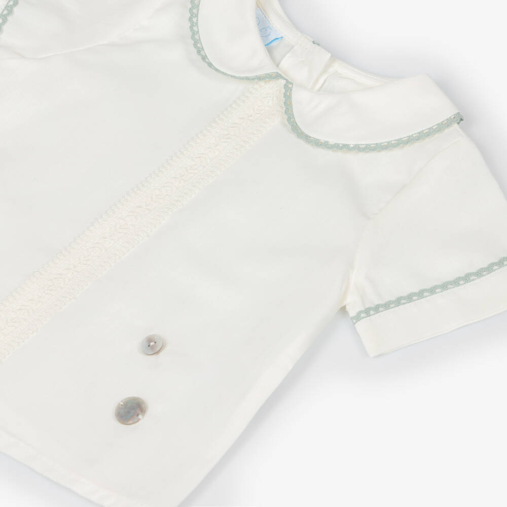 Artesanía Granlei-Boys Ivory & Pastel Green Buster Suit | Childrensalon Outlet