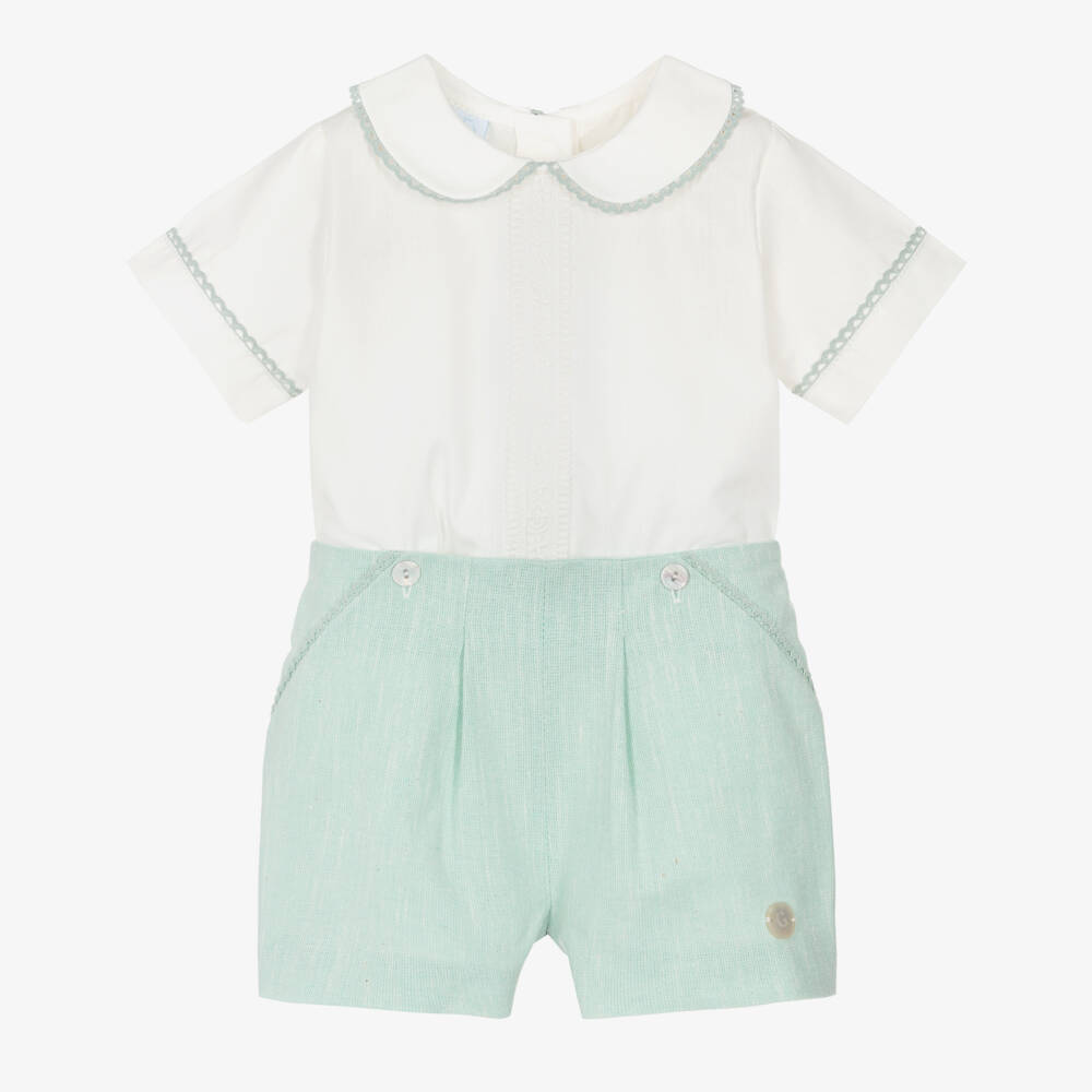 Artesanía Granlei-Boys Ivory & Pastel Green Buster Suit | Childrensalon Outlet