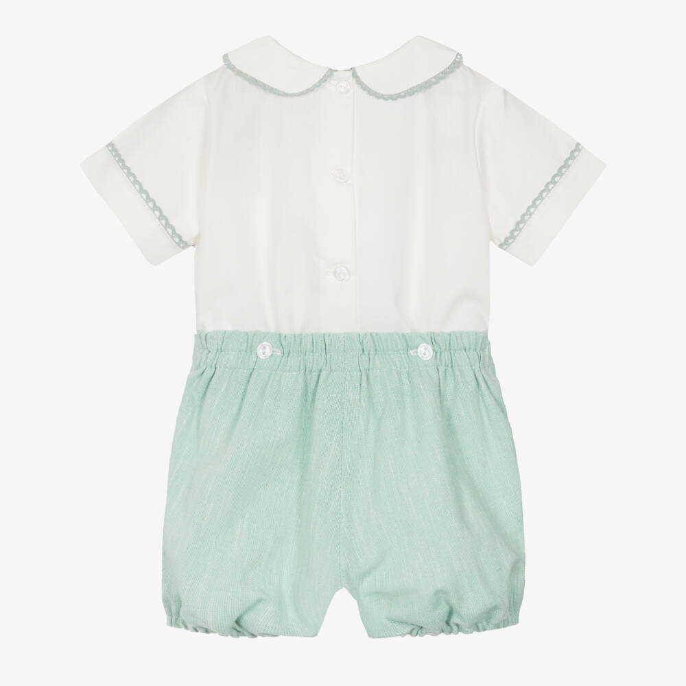 Artesanía Granlei-Boys Ivory & Pastel Green Buster Suit | Childrensalon Outlet