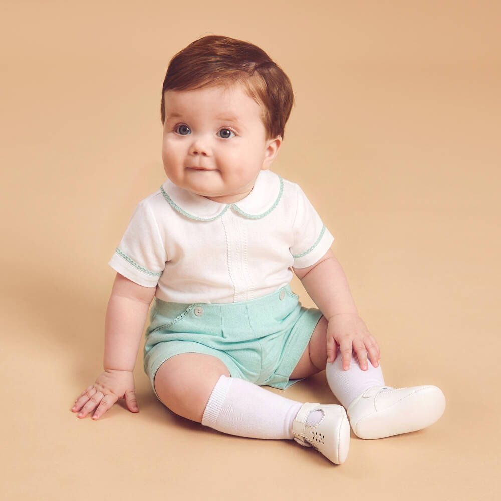 Artesanía Granlei-Boys Ivory & Pastel Green Buster Suit | Childrensalon Outlet
