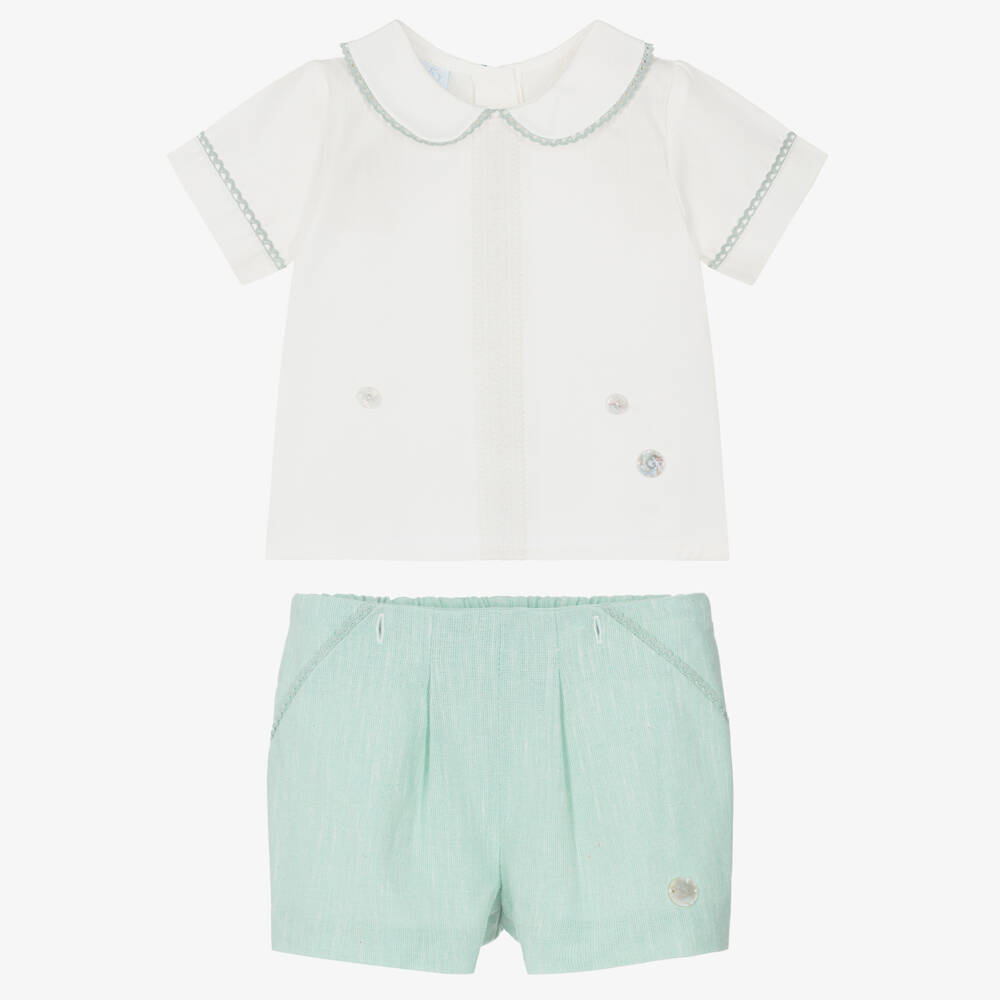 Artesanía Granlei-Boys Ivory & Pastel Green Buster Suit | Childrensalon Outlet