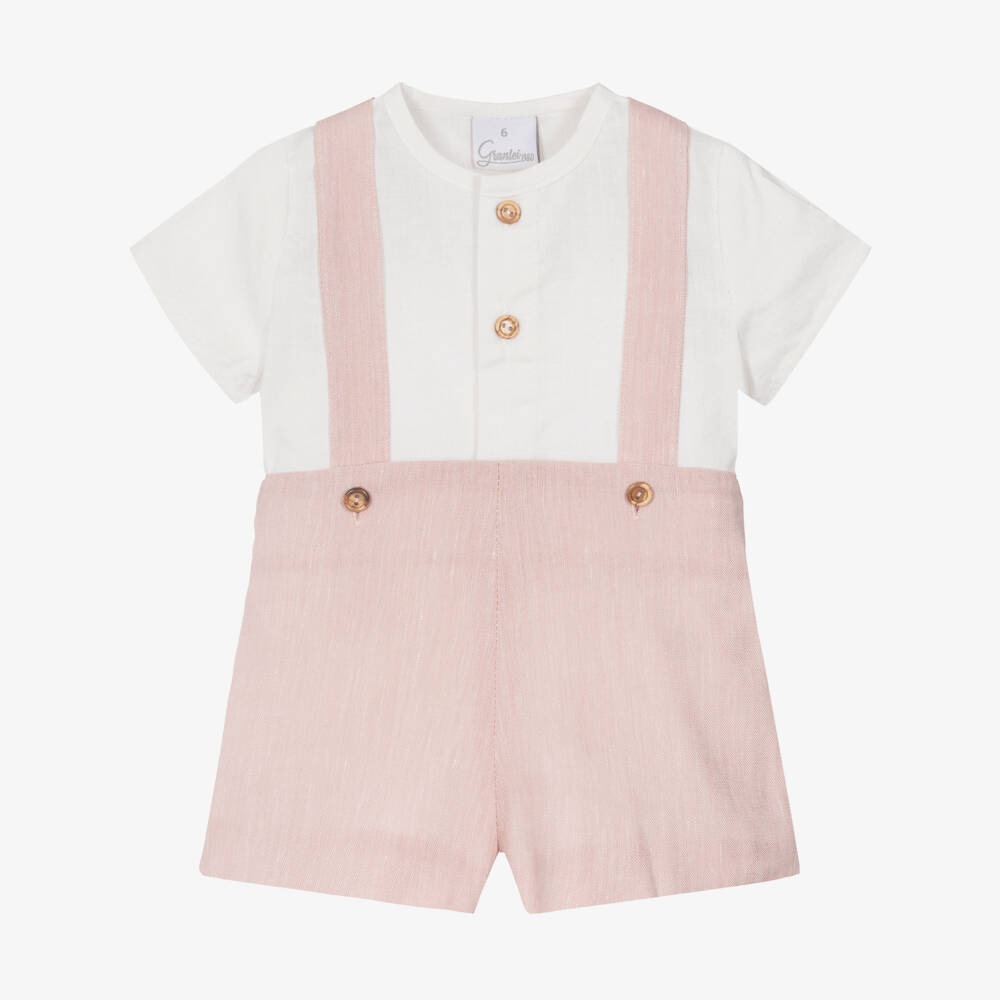 Artesanía Granlei-Boys Ivory & Pink Shorts Set with Braces | Childrensalon Outlet